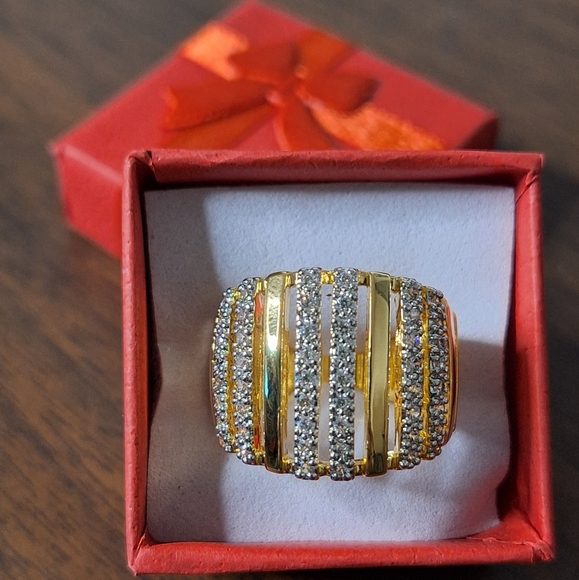 Swarovski Jewelry - Swarovski Gold and Clear Crystal Wide Statement Ring